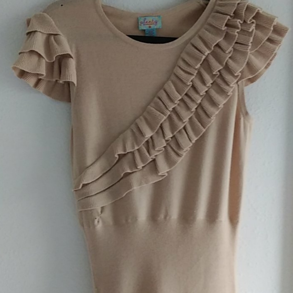 Beige Sleeveless Shirt With Ruffles